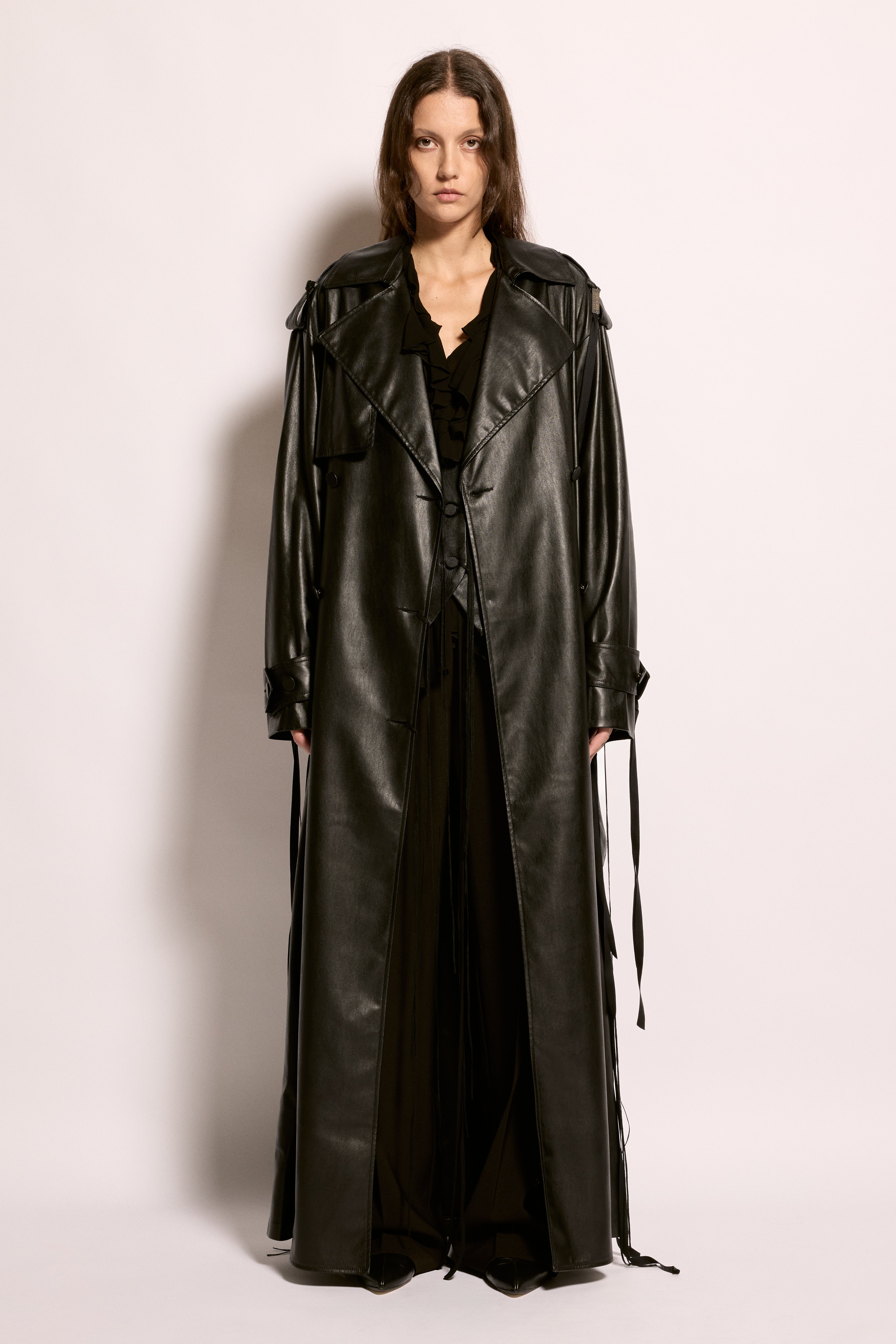 Noir Double-Breasted Trench Coat