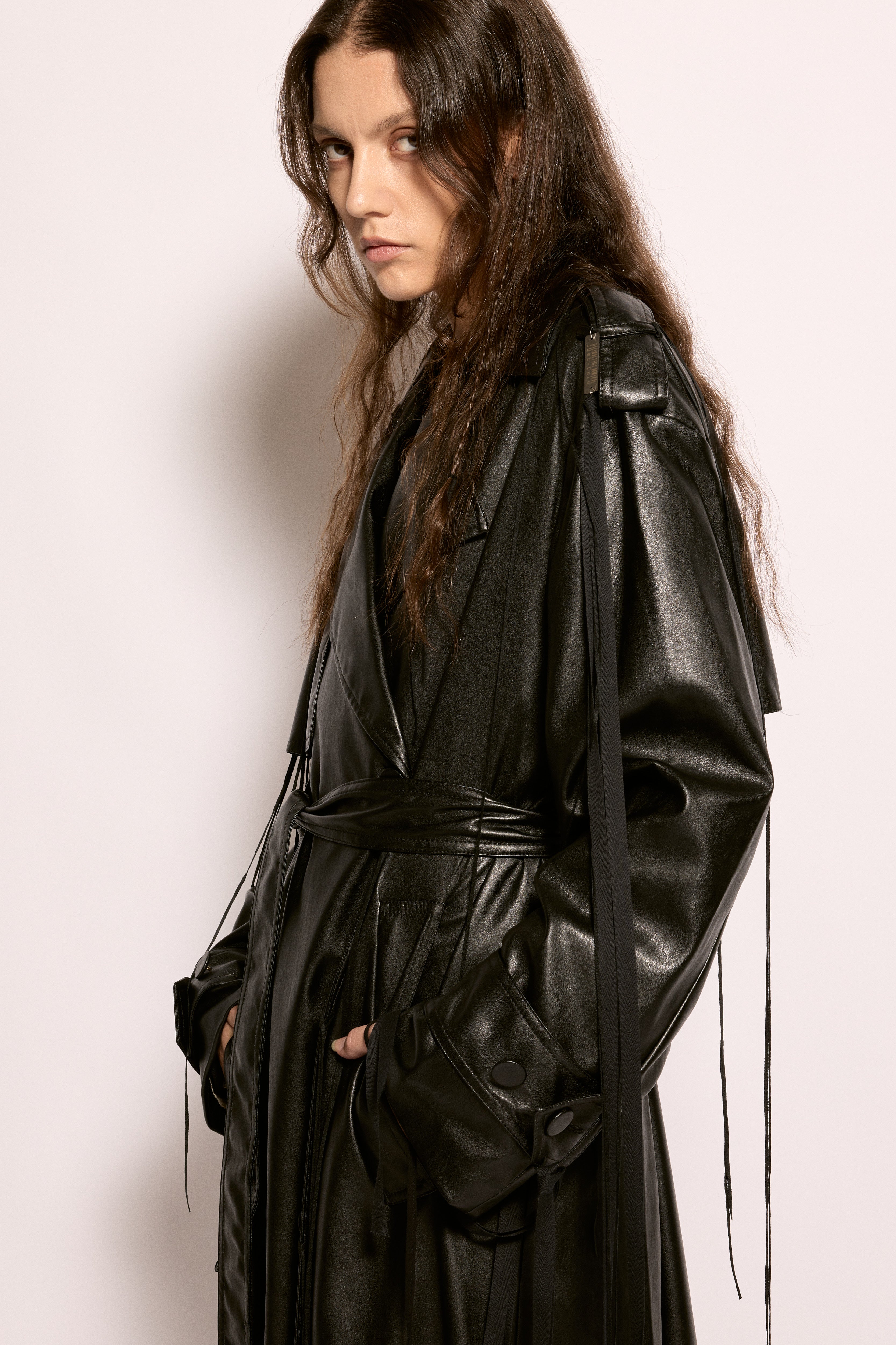 Noir Double-Breasted Trench Coat