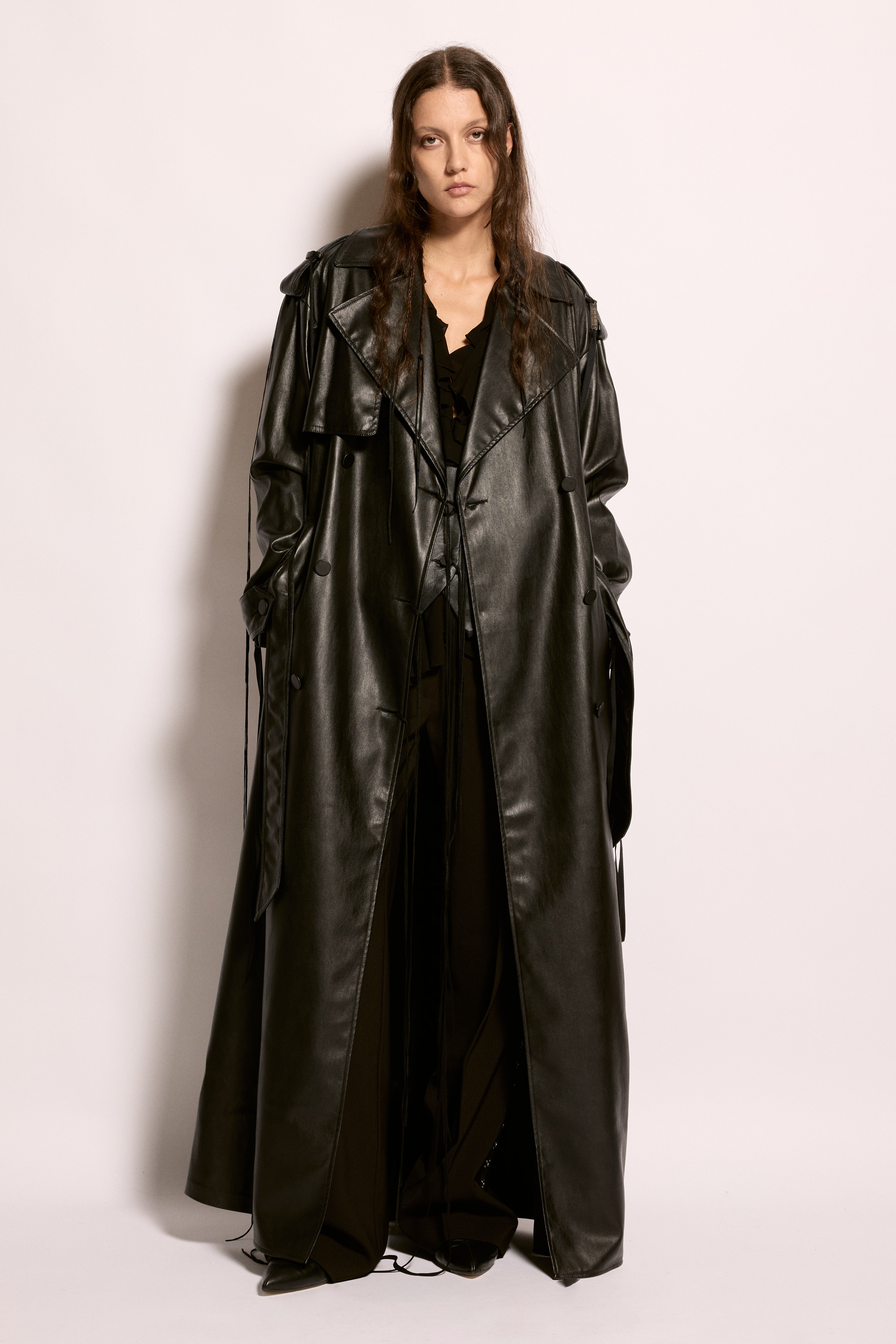 Noir Double-Breasted Trench Coat
