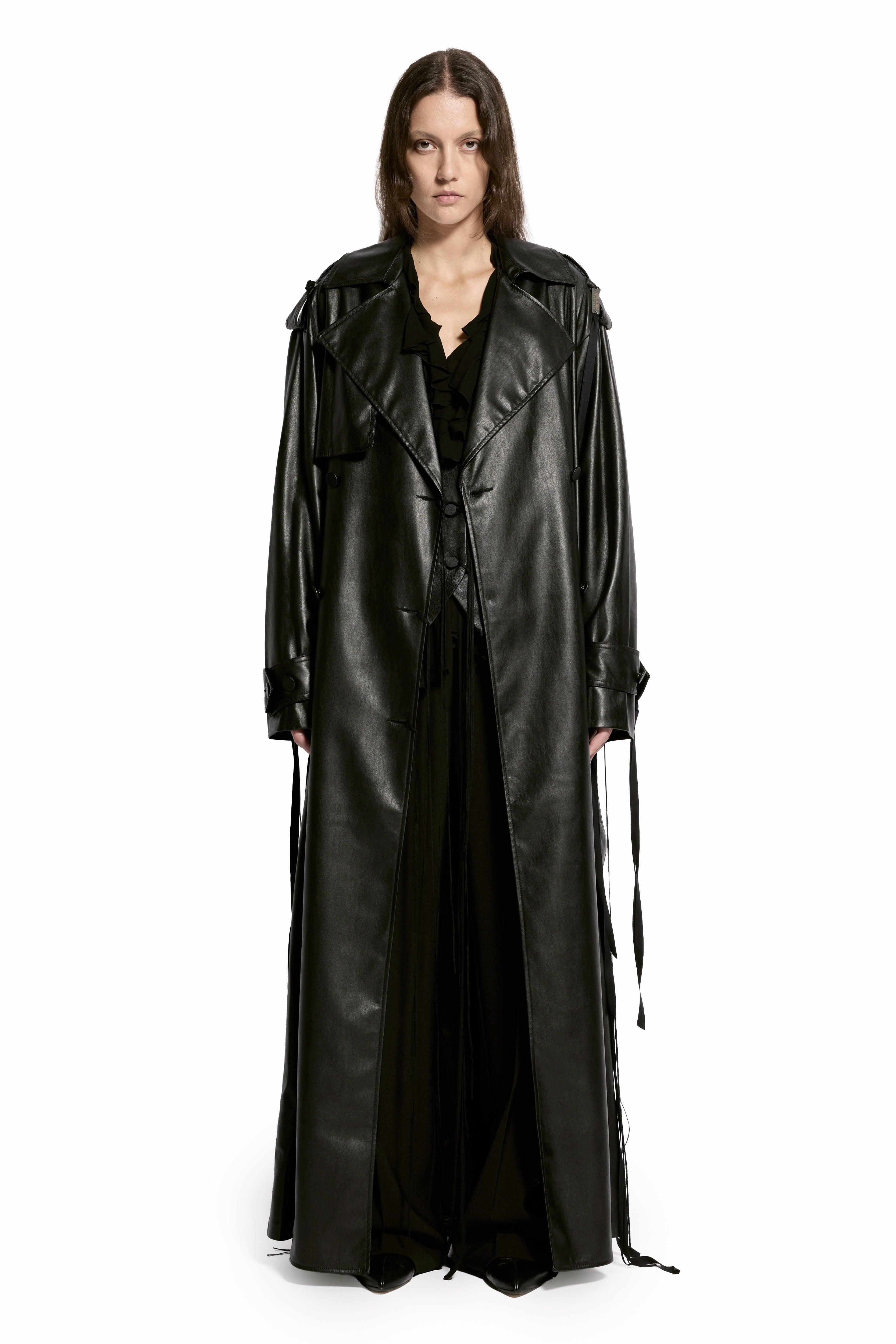 Noir Double-Breasted Trench Coat